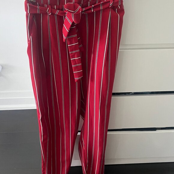 Stylish Red Striped Paperbag Waist Pants - Picture 3 of 7